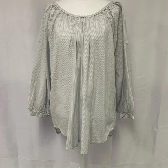 Everlane The Ruched Air Blouse Cotton Striped 12 Large - Picture 5 of 13